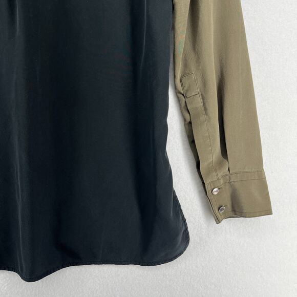 VINCE Top Women 8 Silk Crepe de Chine Colorblock Tunic Keyhole Long Sleeve Black - Picture 11 of 16